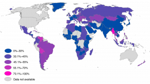 Map displaying the proportion of women in the science field