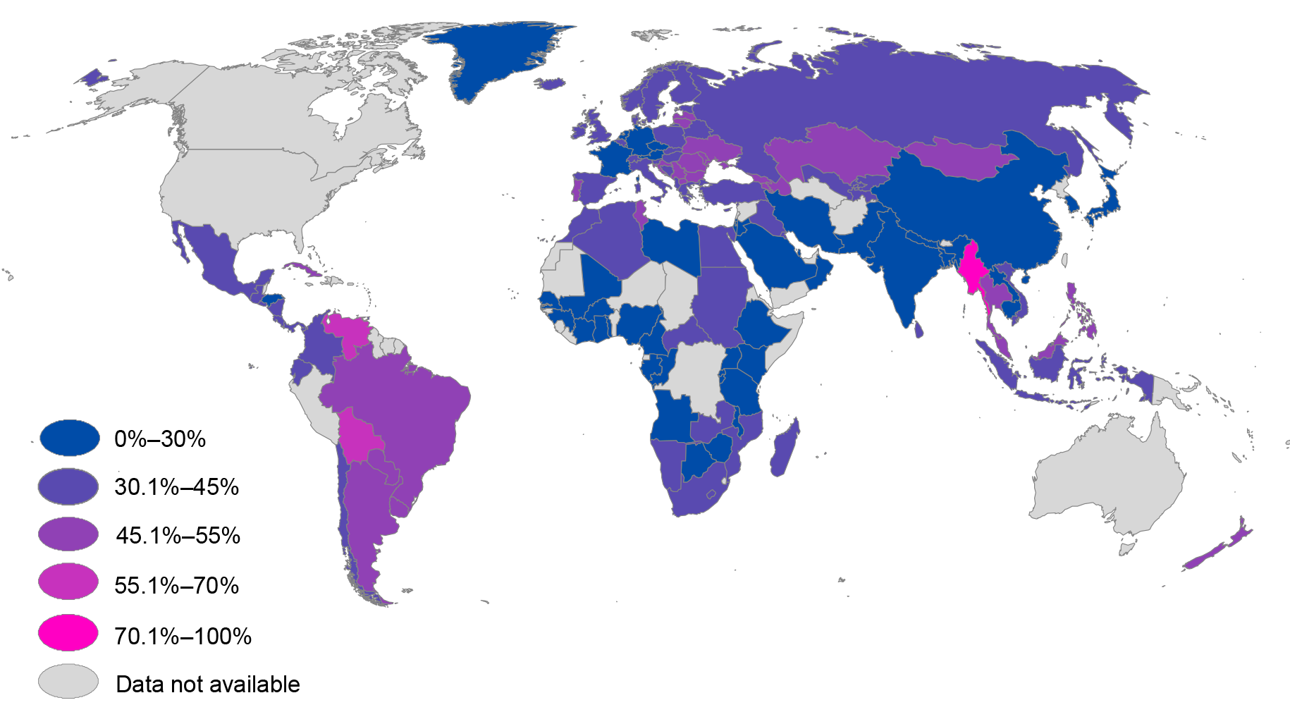 Map displaying the proportion of women in the science field